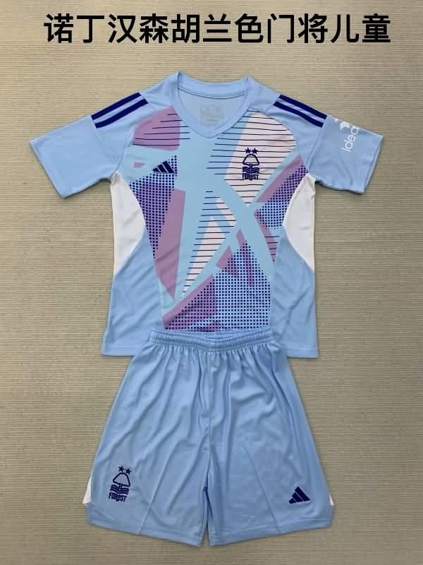 Nottingham Forest 24/25 Kids Goalkeeper Blue Soccer Jersey And Shorts