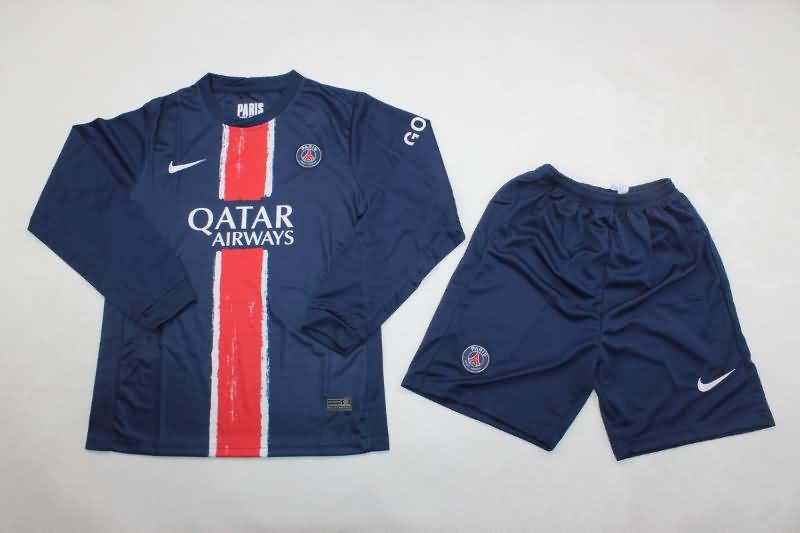 Paris St Germain 24/25 Kids Home Long Sleeve Soccer Jersey And Shorts