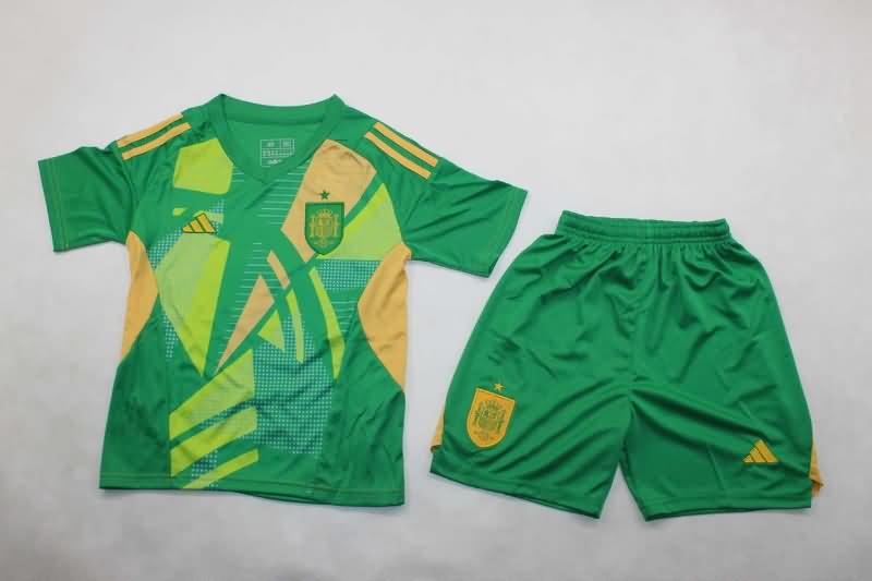 Spain 2024 Kids Goalkeeper Green Soccer Jersey And Shorts