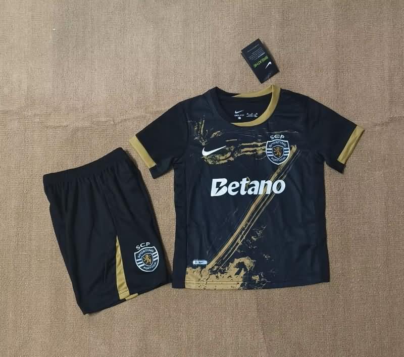 Sporting Lisbon 24/25 Kids Black Soccer Jersey And Shorts