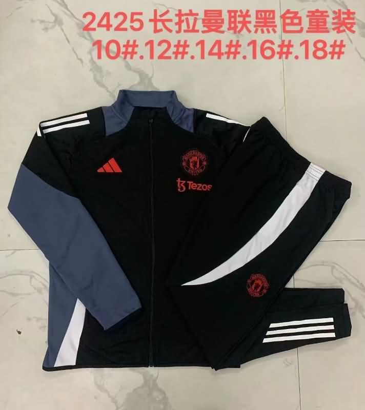 Manchester United 24/25 Kids Black Soccer Tracksuit 02