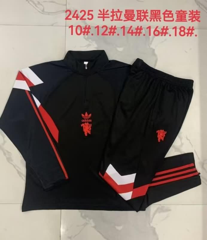 Manchester United 24/25 Kids Black Soccer Tracksuit 05