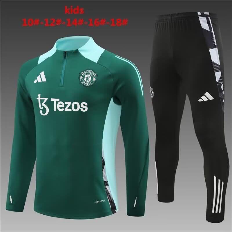 Manchester United 24/25 Kids Green Soccer Tracksuit