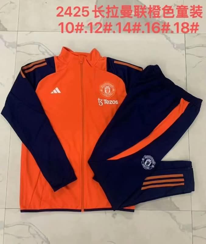 Manchester United 24/25 Kids Orange Soccer Tracksuit