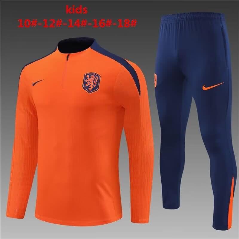 Netherlands 2024 Kids Orange Soccer Tracksuit