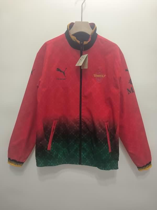 AAA(Thailand) AC Milan 24/25 Red Black Reversible Soccer Windbreaker