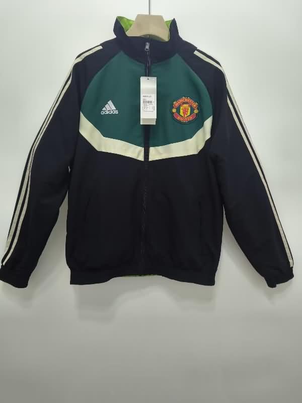 AAA(Thailand) Manchester United 24/25 Black Green Reversible Soccer Windbreaker