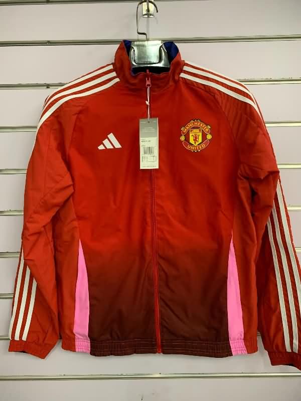 AAA(Thailand) Manchester United 24/25 Red Black Reversible Soccer Windbreaker