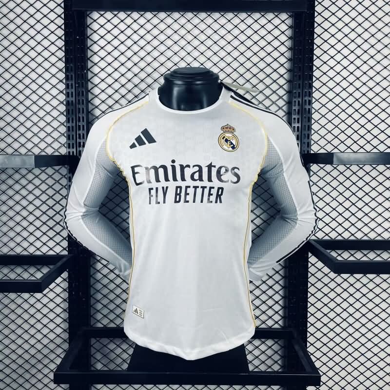 AAA(Thailand) Real Madrid 25/26 Home Long Sleeve Soccer Jersey (Player) Leaked