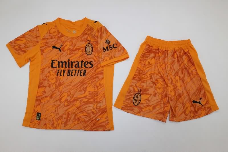 AC Milan 25/26 Kids Goalkeeper Orange Soccer Jersey And Shorts
