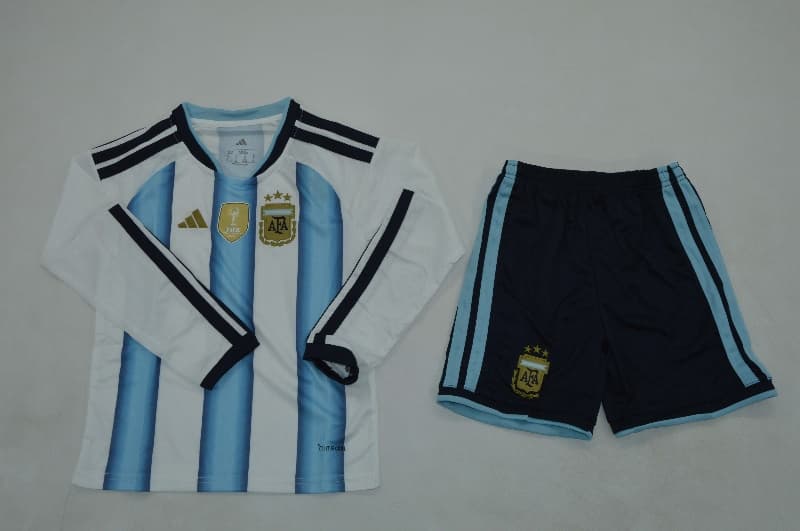 Argentina 2026 Kids World Cup Home Long Sleeve Soccer Jersey And Shorts