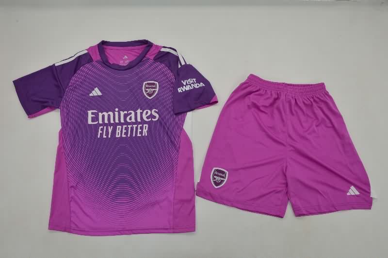 Arsenal 25/26 Kids Goalkeeper Purple Soccer Jersey And Shorts