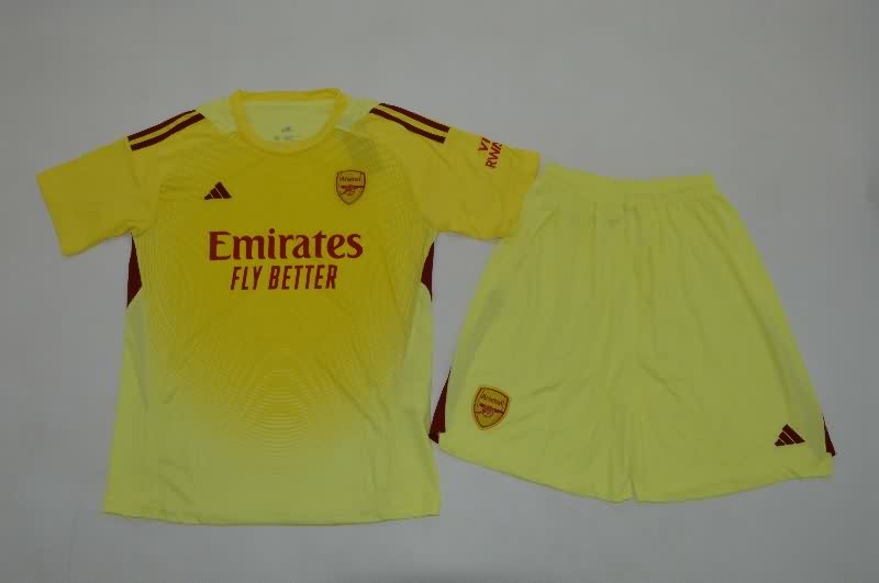 Arsenal 25/26 Kids Goalkeeper Yellow Soccer Jersey And Shorts