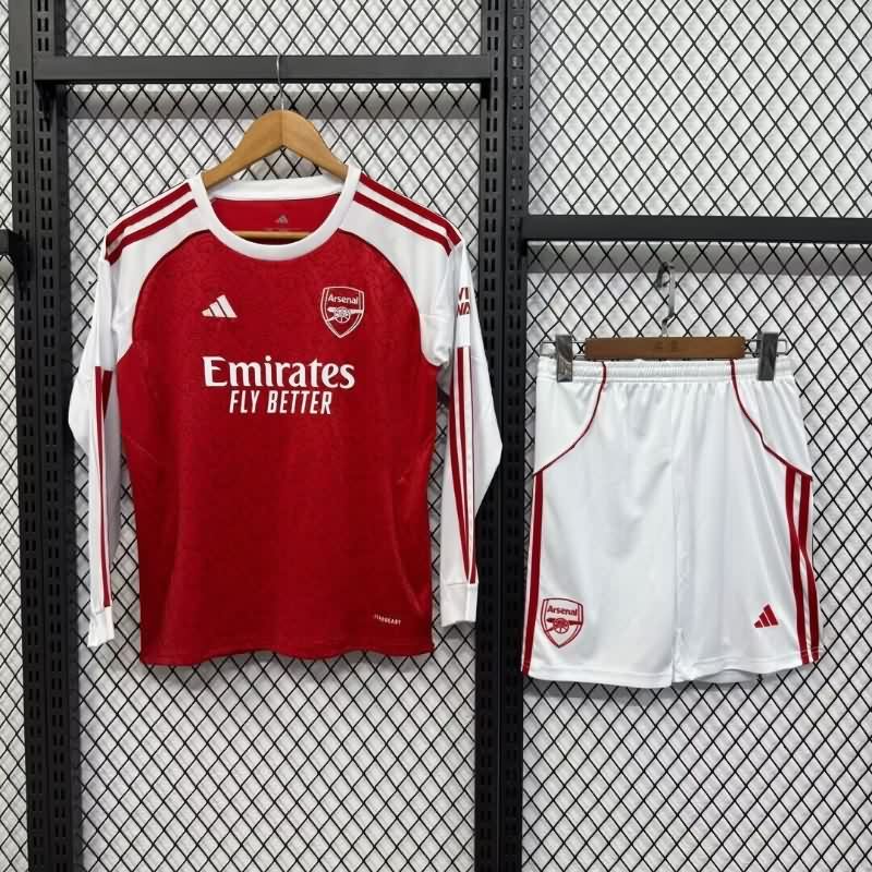 Arsenal 25/26 Kids Home Long Sleeve Soccer Jersey And Shorts