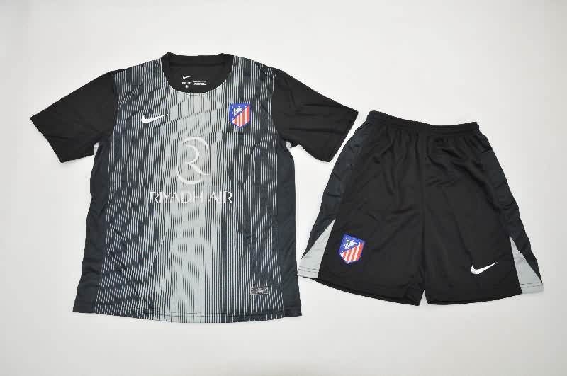 Atletico Madrid 25/26 Kids Goalkeeper Black Soccer Jersey And Shorts