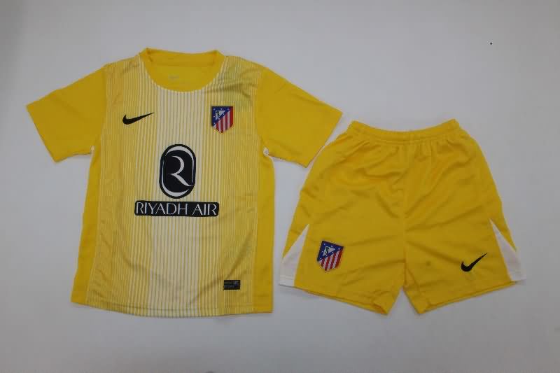 Atletico Madrid 25/26 Kids Goalkeeper Yellow Soccer Jersey And Shorts