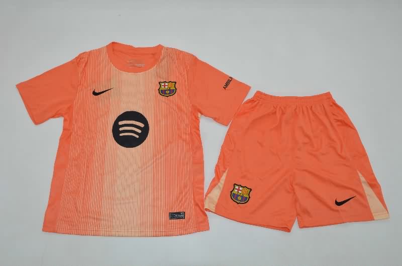 Barcelona 25/26 Kids Goalkeeper Orange Soccer Jersey And Shorts