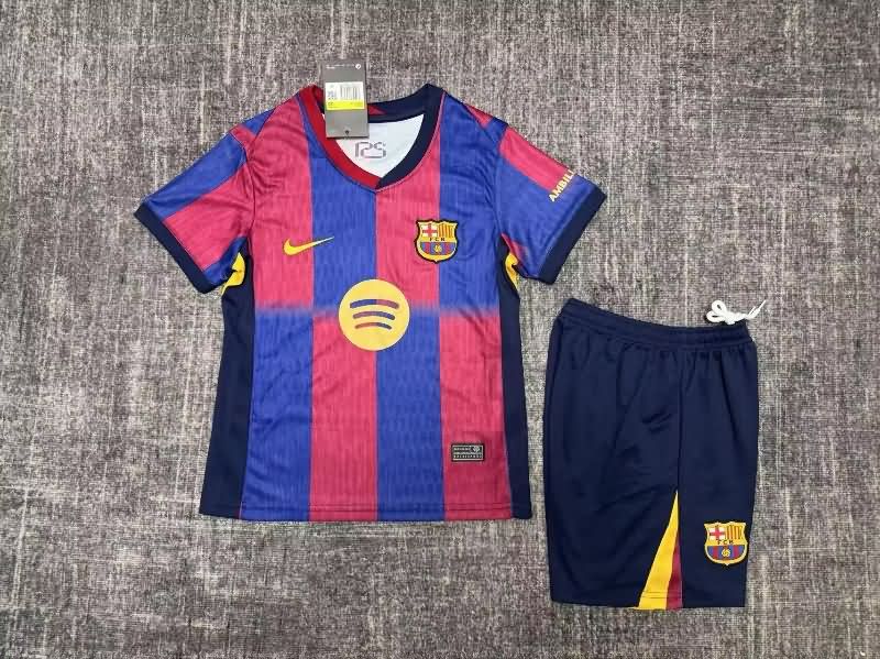 Barcelona 25/26 Kids Home Soccer Jersey And Shorts Leaked