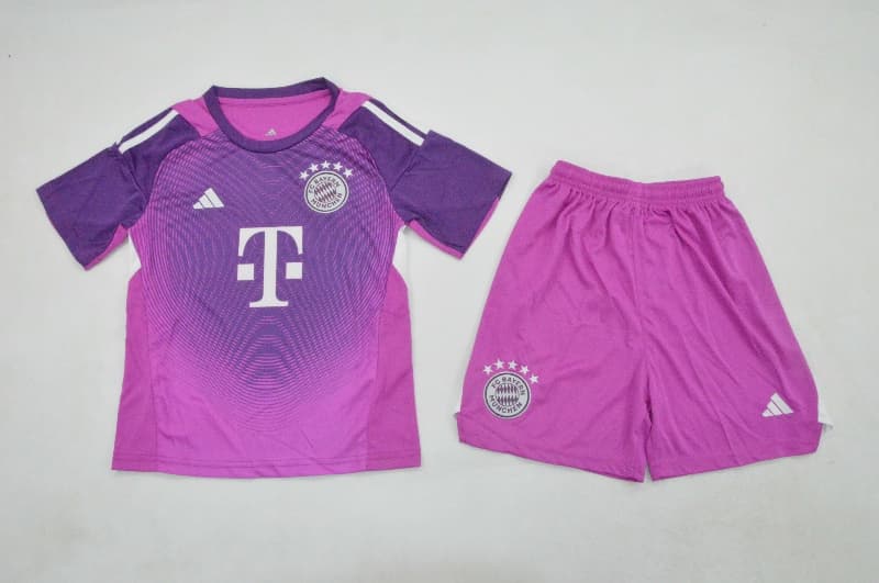 Bayern Munich 25/26 Kids Goalkeeper Purple Soccer Jersey And Shorts