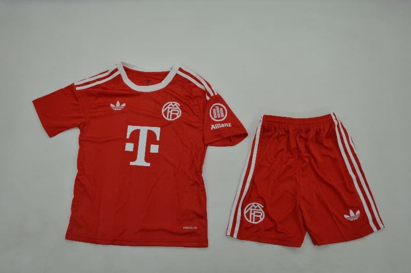 Bayern Munich 25/26 Kids Goalkeeper Red Soccer Jersey And Shorts
