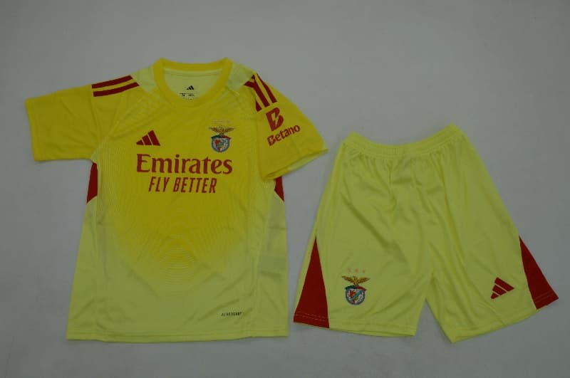 Benfica 25/26 Kids Goalkeeper Yellow Soccer Jersey And Shorts