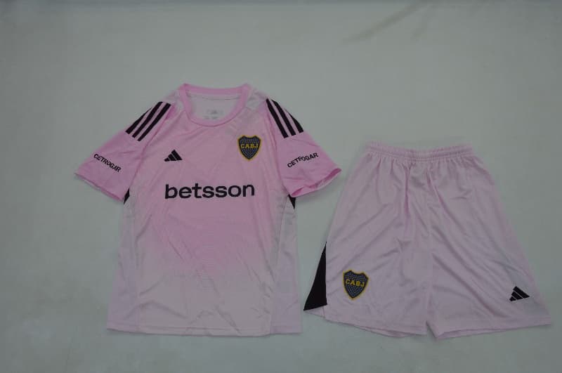 Boca Juniors 25/26 Kids Goalkeeper Pink Soccer Jersey And Shorts
