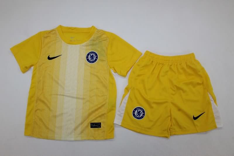 Chelsea 25/26 Kids Goalkeeper Yellow Soccer Jersey And Shorts