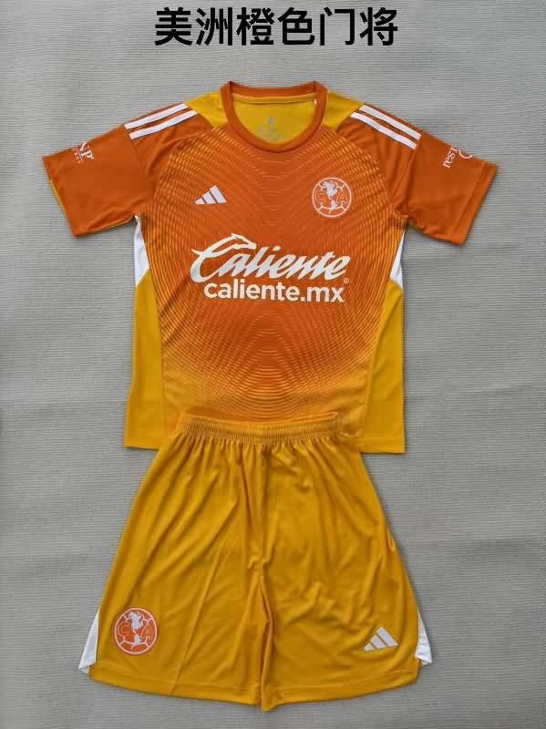 Club America 25/26 Kids Goalkeeper Orange Soccer Jersey And Shorts