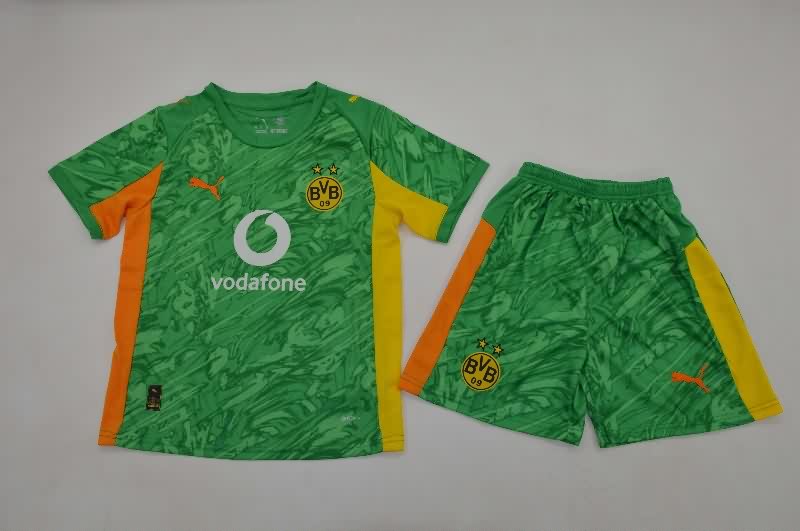 Dortmund 25/26 Kids Goalkeeper Green Soccer Jersey And Shorts