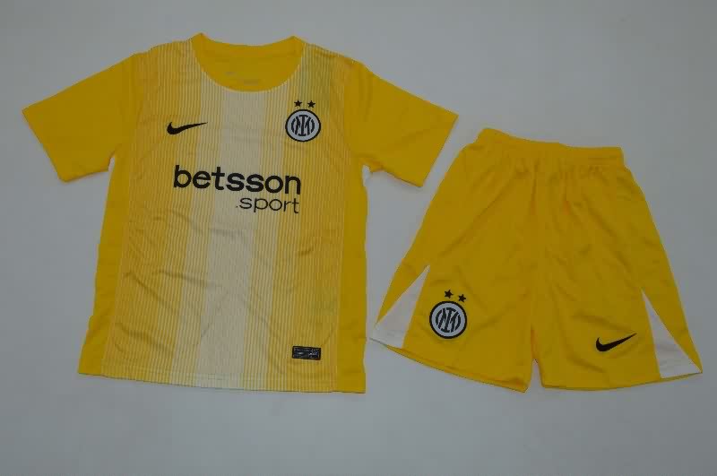 Inter Milan 25/26 Kids Goalkeeper Yellow Soccer Jersey And Shorts