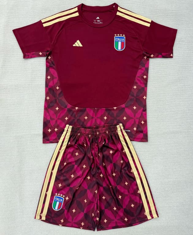 Italy 2026 Kids Goalkeeper Red Soccer Jersey And Shorts