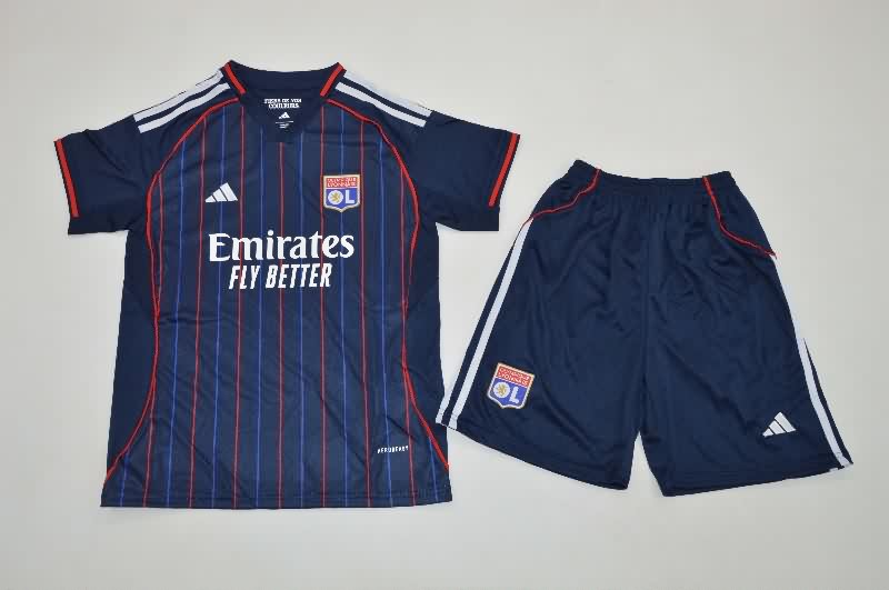 Lyon 25/26 Kids Away Soccer Jersey And Shorts