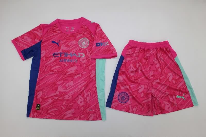 Manchester City 25/26 Kids Goalkeeper Pink Soccer Jersey And Shorts