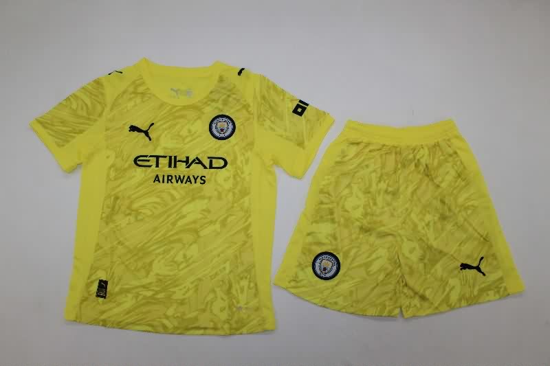 Manchester City 25/26 Kids Goalkeeper Yellow Soccer Jersey And Shorts