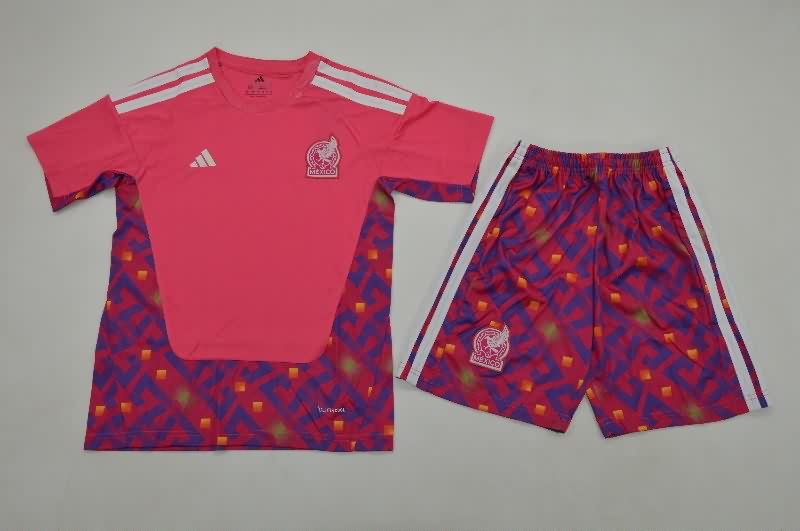 Mexico 2026 Kids Goalkeeper Pink Soccer Jersey And Shorts