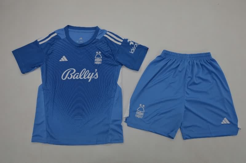 Nottingham Forest 25/26 Kids Goalkeeper Blue Soccer Jersey And Shorts
