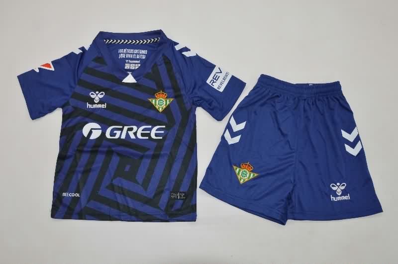 Real Betis 25/26 Kids Goalkeeper Dark Blue Soccer Jersey And Shorts