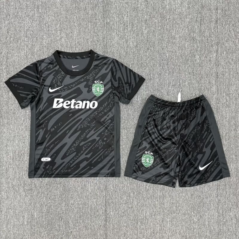 Sporting Lisbon 25/26 Kids Goalkeeper Black Soccer Jersey And Shorts