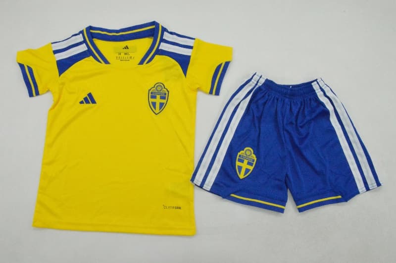 Sweden 2026 Kids Home Soccer Jersey And Shorts