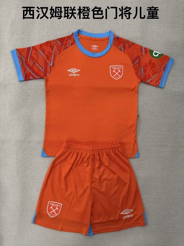 West Ham 25/26 Kids Goalkeeper Orange Soccer Jersey And Shorts