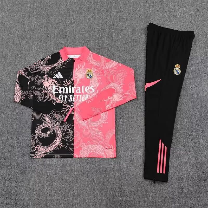 Real Madrid 25/26 Kids Black Pink Soccer Tracksuit