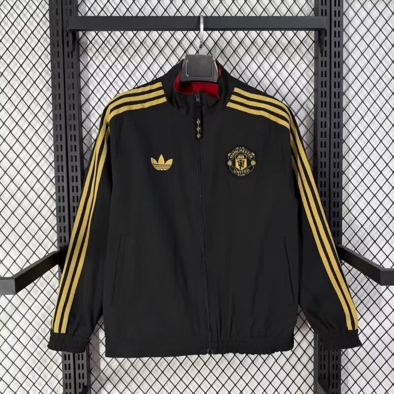 AAA(Thailand) Manchester United 25/26 Black Red Reversible Soccer Windbreaker