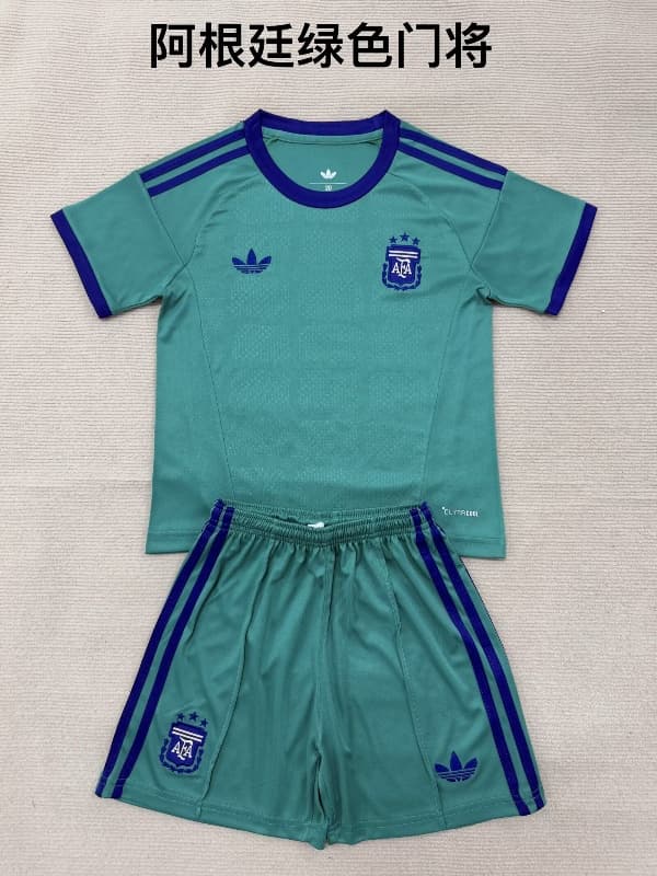 Argentina 2026 Kids World Cup Goalkeeper Green Soccer Jersey And Shorts