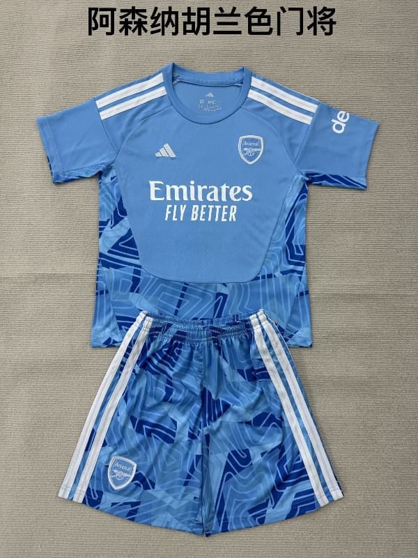 Arsenal 26/27 Kids Goalkeeper Blue Soccer Jersey And Shorts