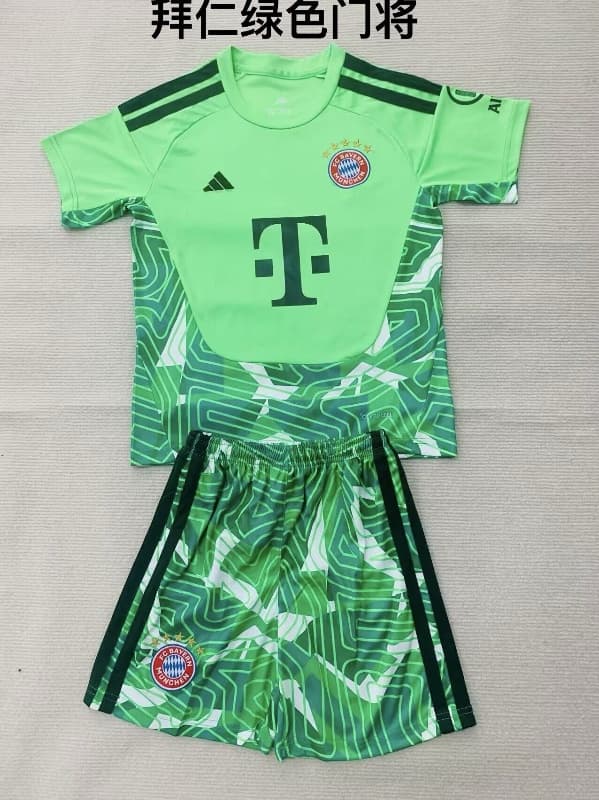 Bayern Munich 26/27 Kids Goalkeeper Green Soccer Jersey And Shorts