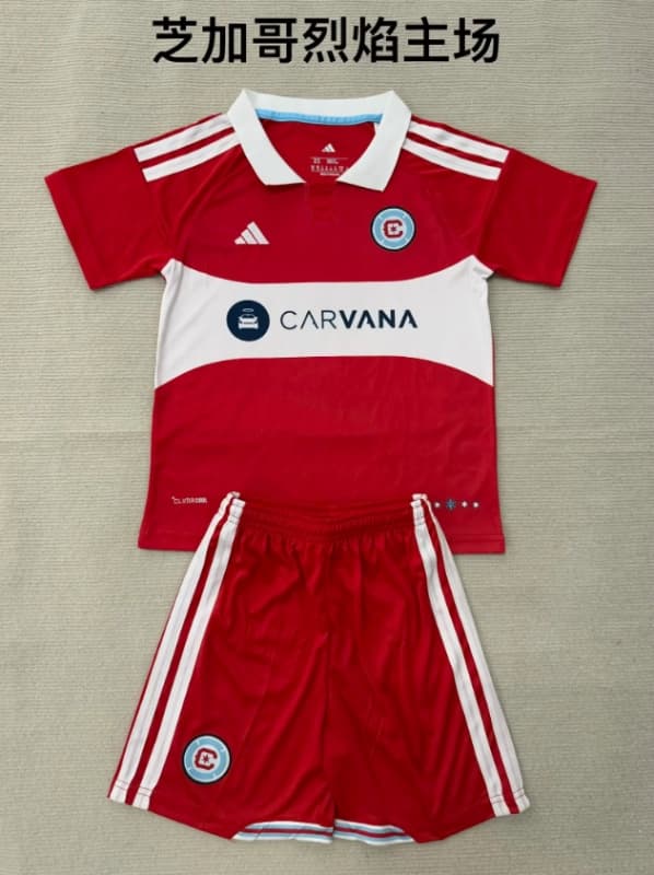 Chicago Fire 2026 Kids Home Soccer Jersey And Shorts