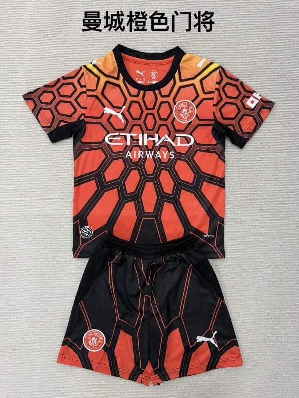 Manchester City 26/27 Kids Goalkeeper Orange Soccer Jersey And Shorts