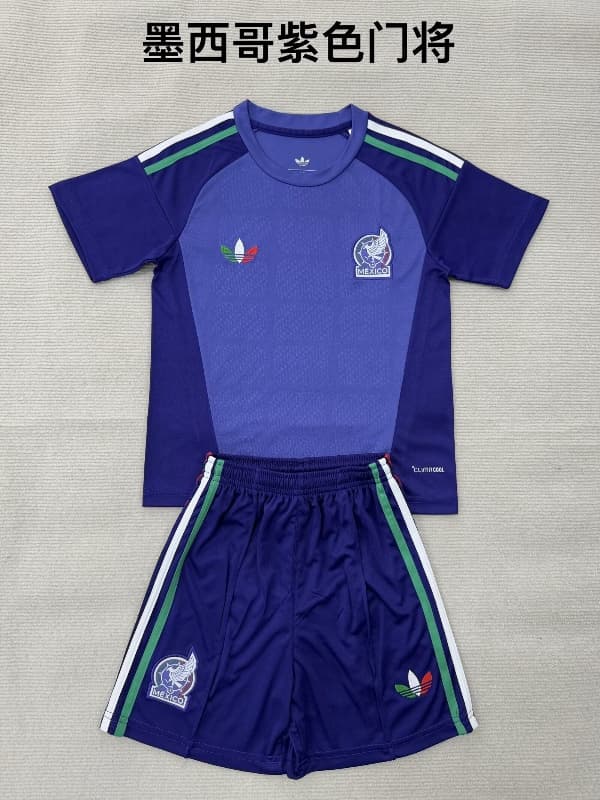 Mexico 2026 Kids Goalkeeper Purple Soccer Jersey And Shorts