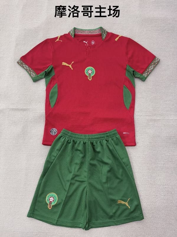 Morocco 2026 Kids World Cup Home Soccer Jersey And Shorts