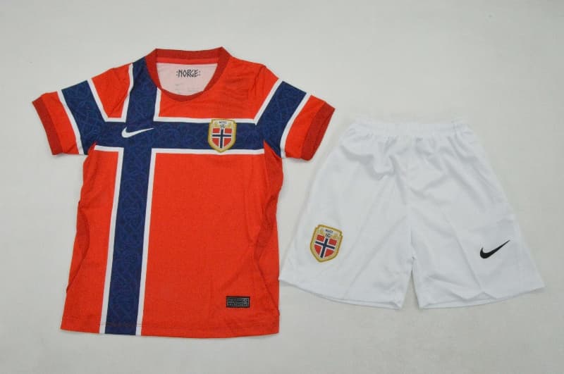 Norway 2026 Kids World Cup Home Soccer Jersey And Shorts